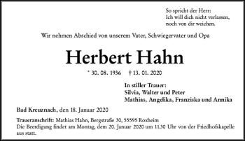Traueranzeige von Herbert Hahn von vrm-trauer