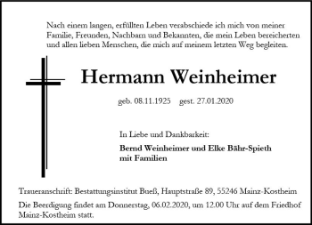 Traueranzeige von Hermann Weinheimer von vrm-trauer