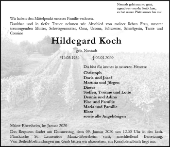 Traueranzeige von Hildegard Koch von vrm-trauer