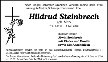 Traueranzeige von Hildrud Steinbrech von vrm-trauer