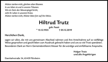 Traueranzeige von Hiltrud Trutz von vrm-trauer