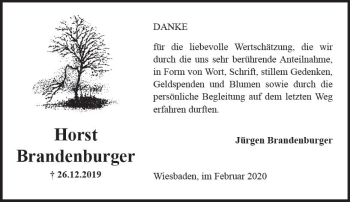 Traueranzeige von Horst Brandenburger von vrm-trauer