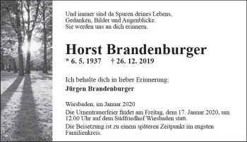 Traueranzeige von Horst Brandenburger von vrm-trauer