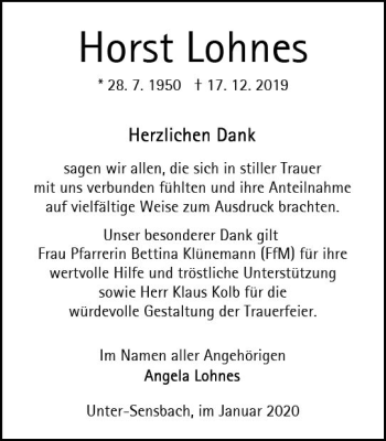 Traueranzeige von Horst Lohnes von vrm-trauer