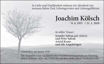 Traueranzeige von Joachim Kölsch von vrm-trauer