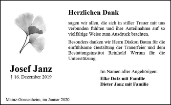 Traueranzeige von Josef Seppel Janz von vrm-trauer