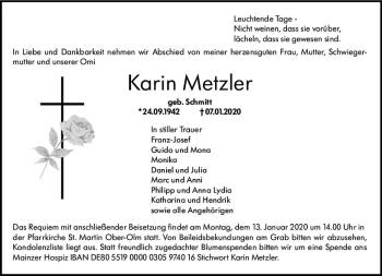 Traueranzeige von Karin Metzler von vrm-trauer