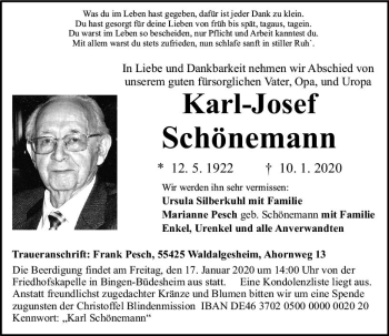 Traueranzeige von Karl-Josef Schönemann von vrm-trauer