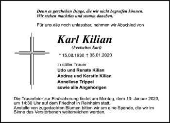 Traueranzeige von Karl Kilian von vrm-trauer