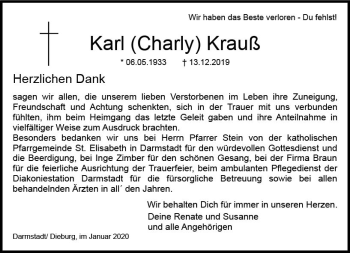 Traueranzeige von Karl  Krauß von vrm-trauer Traueranzeige von Karl  Krauß von vrm-trauer