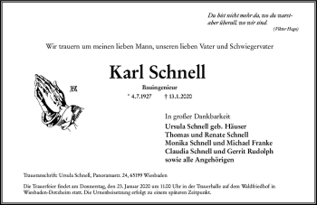 Traueranzeige von Karl Schnell von vrm-trauer