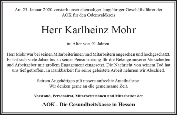 Traueranzeige von Karlheinz Mohr von vrm-trauer