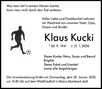 Traueranzeige von Klaus Kucki von vrm-trauer