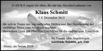Traueranzeige von Klaus Schmitt von vrm-trauer