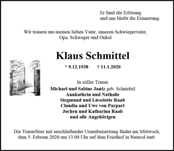 Traueranzeige von Klaus Schmittel von vrm-trauer