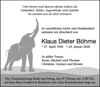 Traueranzeige von Klaus Dieter Böhme von vrm-trauer