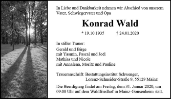 Traueranzeige von Konrad Wald von vrm-trauer