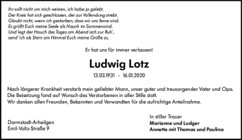 Traueranzeige von Ludwig Lotz von vrm-trauer Traueranzeige von Ludwig Lotz von vrm-trauer