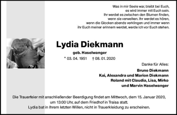 Traueranzeige von Lydia Diekmann von vrm-trauer