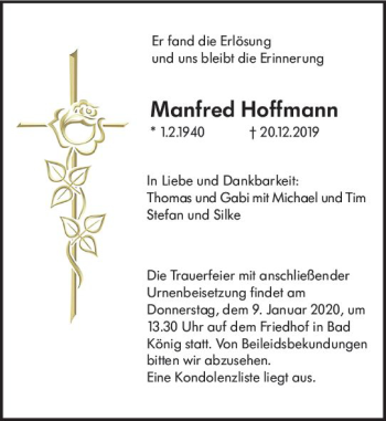 Traueranzeige von Manfred Hoffmann von vrm-trauer