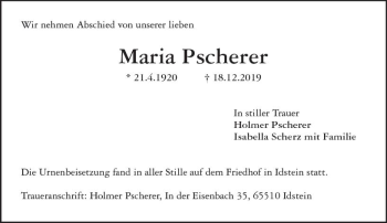 Traueranzeige von Maria Pscherer von vrm-trauer