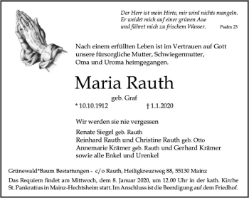 Traueranzeige von Maria Rauth von vrm-trauer