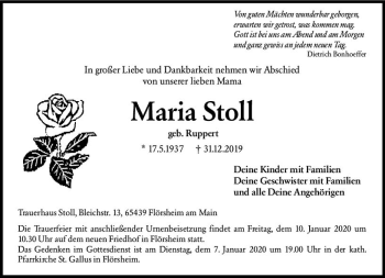 Traueranzeige von Maria Stoll von vrm-trauer