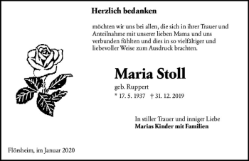 Traueranzeige von Maria Stoll von vrm-trauer