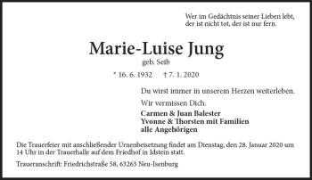 Traueranzeige von Marie-Luise Jung von vrm-trauer