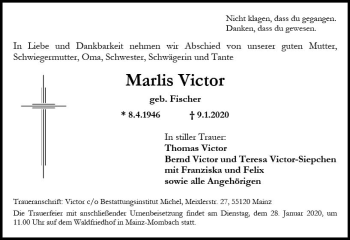 Traueranzeige von Marlis Victor von vrm-trauer