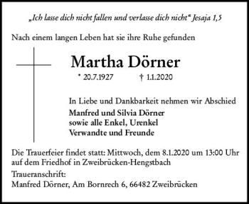 Traueranzeige von Martha Dörner von vrm-trauer