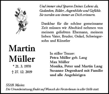 Traueranzeige von Martin Müller von vrm-trauer