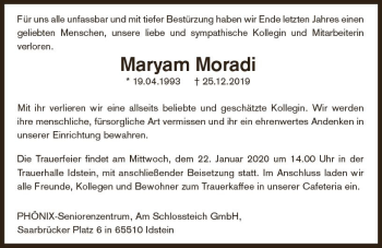 Traueranzeige von Maryam Moradi von vrm-trauer