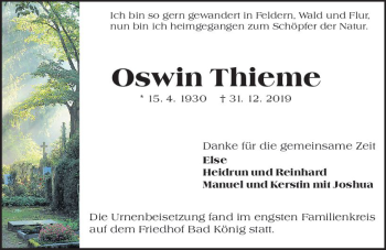 Traueranzeige von Oswin Thieme von vrm-trauer