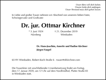 Traueranzeige von Ottmar Kirchner von vrm-trauer