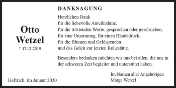 Traueranzeige von Otto Wetzel von vrm-trauer