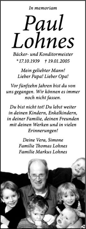 Traueranzeige von Paul Lohnes von vrm-trauer
