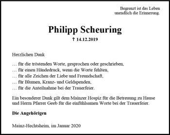 Traueranzeige von Philipp Scheuring von vrm-trauer