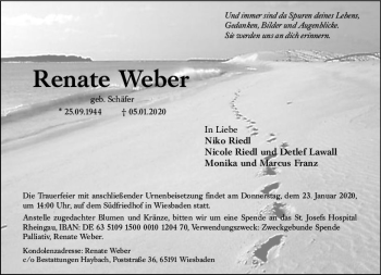 Traueranzeige von Renate Weber von vrm-trauer