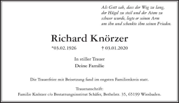 Traueranzeige von Richard Knörzer von vrm-trauer