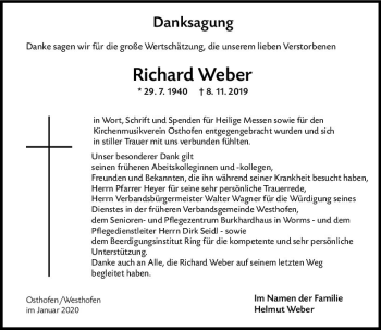 Traueranzeige von Richard Weber von vrm-trauer