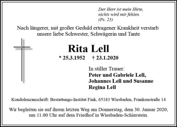 Traueranzeige von Rita Lell von vrm-trauer