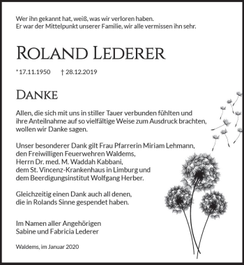 Traueranzeige von Roland Lederer von vrm-trauer