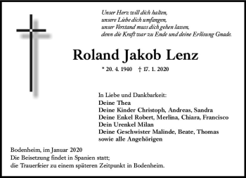 Traueranzeige von Roland Jakob Lenz von vrm-trauer
