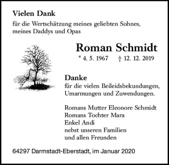 Traueranzeige von Roman Schmidt von vrm-trauer