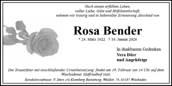 Traueranzeige von Rosa Bender von vrm-trauer