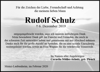 Traueranzeige von Rudolf Schulz von vrm-trauer