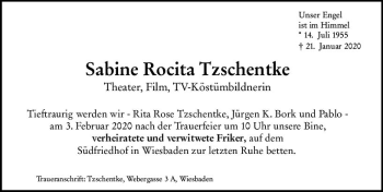 Traueranzeige von Sabine Rocita Tzschentke von vrm-trauer