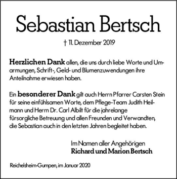 Traueranzeige von Sebastian Bertsch von vrm-trauer