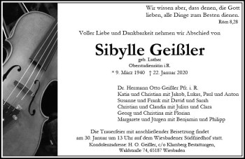 Traueranzeige von Sibylle Geißler von vrm-trauer